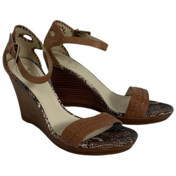 Jack Rogers Shoes - Jack Rogers Brown Wedge Sandals Womens Size 8.5 M Leather Bohemian Brazil Snake